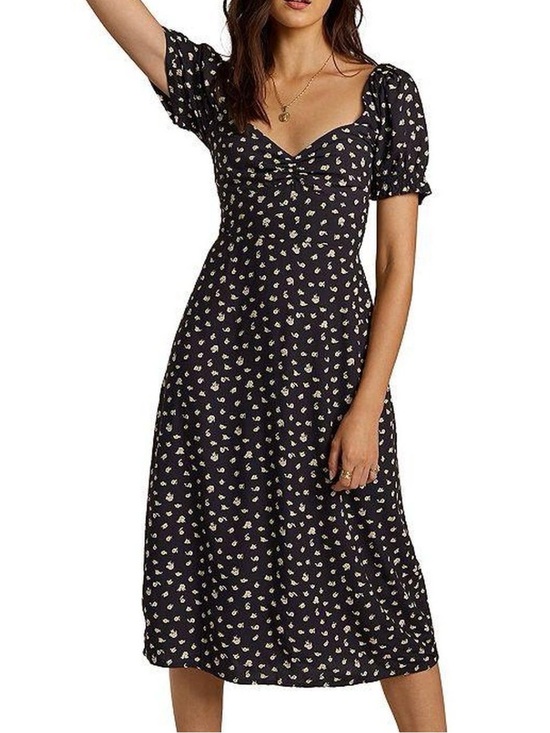 Billabong Dresses & Skirts - Billabong Love Letters Blk Midi Dress Puff Sleeves Sweetheart Neckline Sz Large